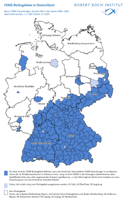 FSME-Risikogebiete in Deutschland vom Robert Koch Institut Stand: 15.01.2025
