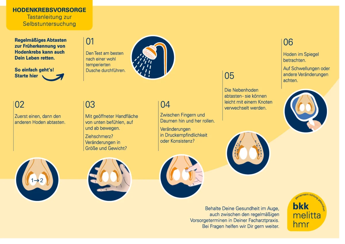Hodenkrebsvorsorge - Tastanleitung zur Selbstuntersuchung der bkk melitta hmr #Hodenkrebs '#Vorsorge